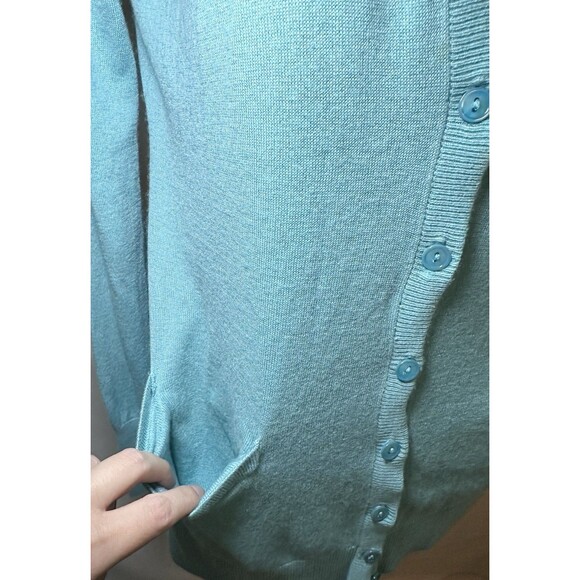 Nordstrom Collection Cashmere Silk Blend Button Aqua Blue Cardigan Women's MED - Picture 6 of 14